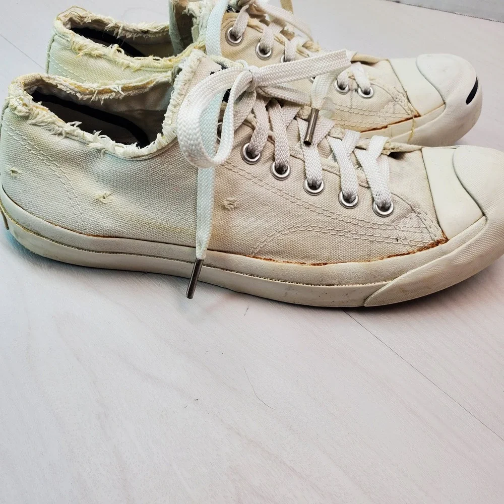 Converse Jack Purcell Low Top Canvas Sneakers Cream White Men's Size 7 US 6 UK - Picture 6 of 16